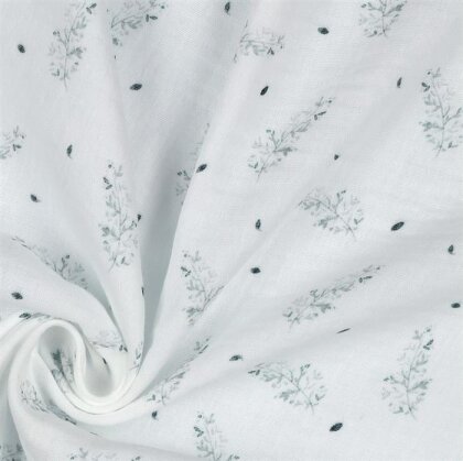 Musselin Organic Digital Blätter - weiss