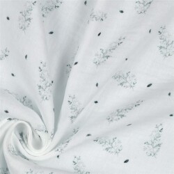 Musselin Organic Digital Blätter - weiss