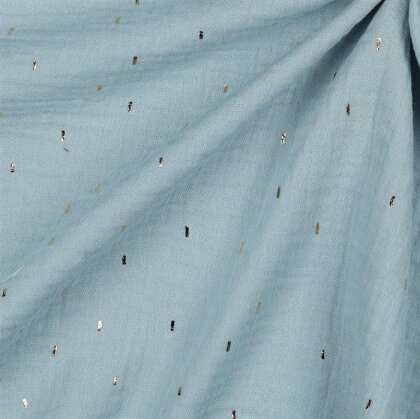 Musselin Gold Striche - cyanblau