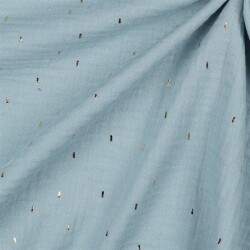 Musselin Gold Striche - cyanblau
