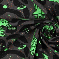 Baumwolljersey Neon Raketen - graphitgrau