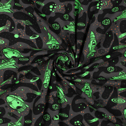 Baumwolljersey Neon Raketen - graphitgrau
