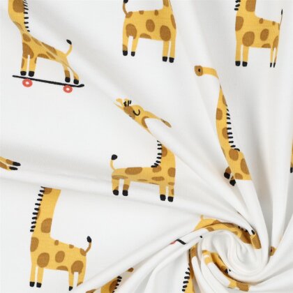 Baumwolljersey fröhliche Giraffen - weiss