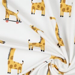 Baumwolljersey fröhliche Giraffen - weiss
