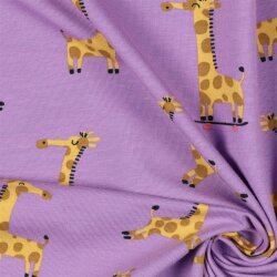 Baumwolljersey fröhliche Giraffen - helletraube