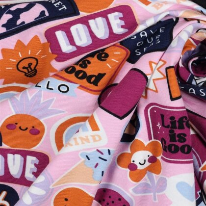 Baumwolljersey 80er Sticker Love - hellrosa