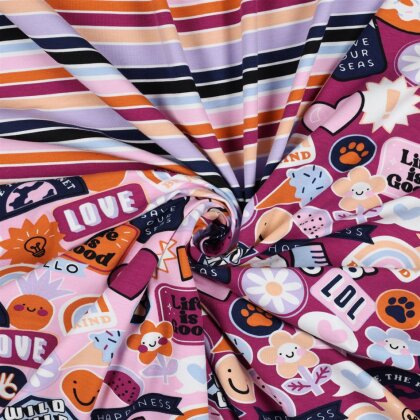 Baumwolljersey 80er Sticker Love - hellrosa