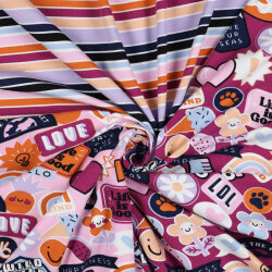 Baumwolljersey 80er Sticker Love - hellrosa