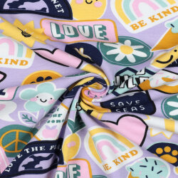 Baumwolljersey 80er Sticker Peace - helllila