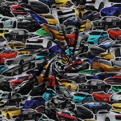 Baumwolljersey Digital schnelle Autos - schwarz