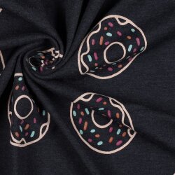 Baumwolljersey Glitzer Donuts - indigoblau meliert