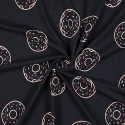 Baumwolljersey Glitzer Donuts - indigoblau meliert