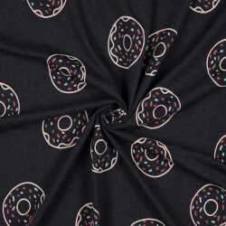 Baumwolljersey Glitzer Donuts - indigoblau meliert