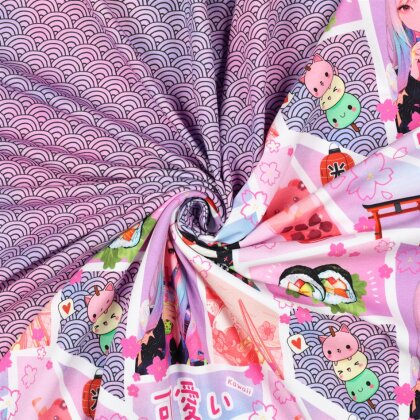 Baumwolljersey Digital Kawaii Schuppen - helllavendel