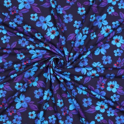 Baumwolljersey Digital Blumen - blau/lila