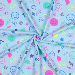 Baumwolljersey Neon Kritzelei - babyblau