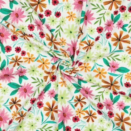 Baumwolljersey Digital Blumen - weiß