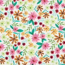 Baumwolljersey Digital Blumen - weiß
