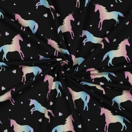 Baumwolljersey Digital Einhornliebe - schwarz