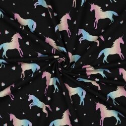 Baumwolljersey Digital Einhornliebe - schwarz