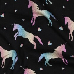 Baumwolljersey Digital Einhornliebe - schwarz