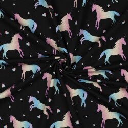 Baumwolljersey Digital Einhornliebe - schwarz