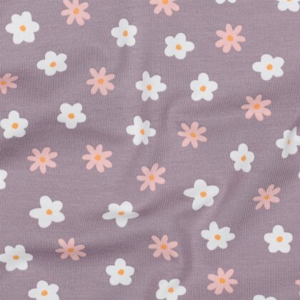 Baumwolljersey Bio~Organic Blumen - softlavendel