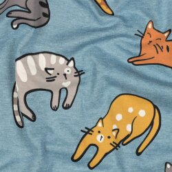 Baumwolljersey Katzen - schattenblau meliert