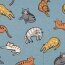 Baumwolljersey Katzen - schattenblau meliert