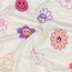Baumwolljersey Glitzer  fröhliche Herzen und Blumen - creme meliert