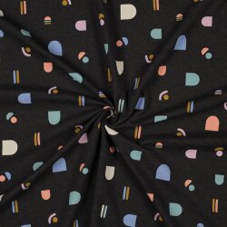 Baumwolljersey bunte Formen - anthrazit meliert