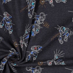 Baumwolljersey  Roboter - indigo meliert