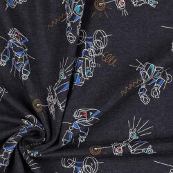 Baumwolljersey  Roboter - indigo meliert