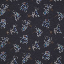 Baumwolljersey  Roboter - indigo meliert