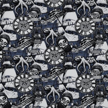 Baumwolljersey Digital Piratenleben - blau