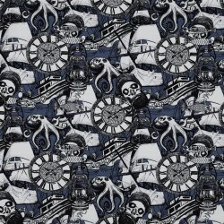 Baumwolljersey Digital Piratenleben - blau