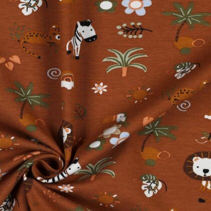 Baumwolljersey Organic Safari Tiere - karamell
