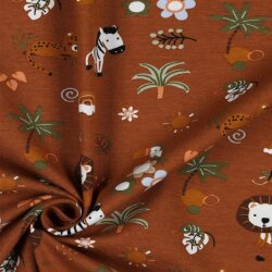 Baumwolljersey Organic Safari Tiere - karamell