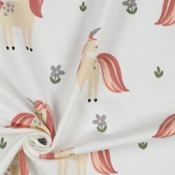 Baumwolljersey Glitzer Einhörner - weiss