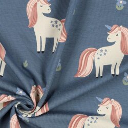 Baumwolljersey Glitzer Einhörner - jeansblau