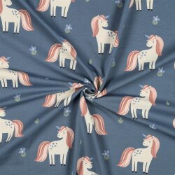 Baumwolljersey Glitzer Einhörner - jeansblau