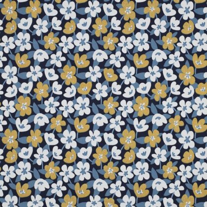 Baumwolljersey Glitzer Blumen - dunkelblau
