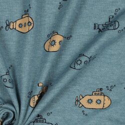 Baumwolljersey  U-Boot - rauchblau meliert