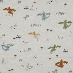 Baumwolljersey  Neon Drachen - creme meliert