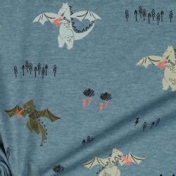 Baumwolljersey  Neon Drachen - schattenblau