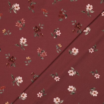 Baumwolljersey Digital Organic Blumen - rubinrot