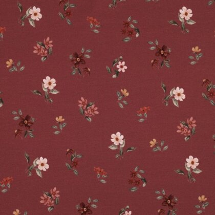 Baumwolljersey Digital Organic Blumen - rubinrot