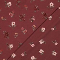 Baumwolljersey Digital Organic Blumen - rubinrot
