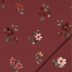 Baumwolljersey Digital Organic Blumen - rubinrot