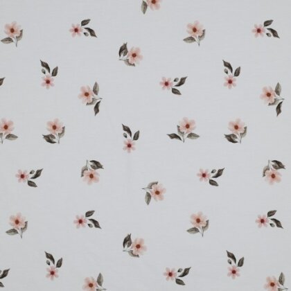 Baumwolljersey Digital Organic Blumen - weiß